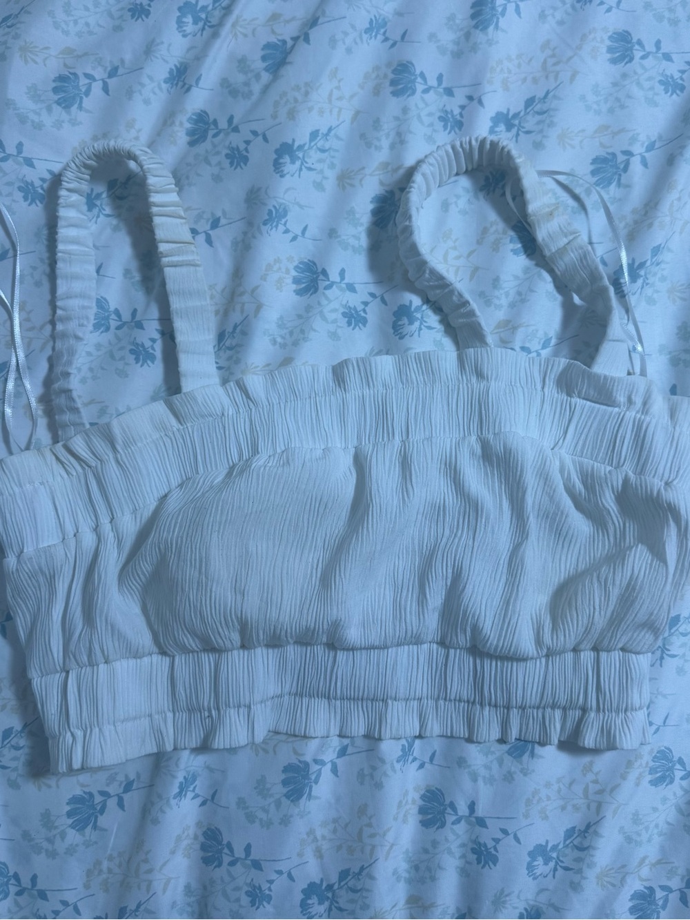 H&M White Smocked Crop Top with Adjustable Straps